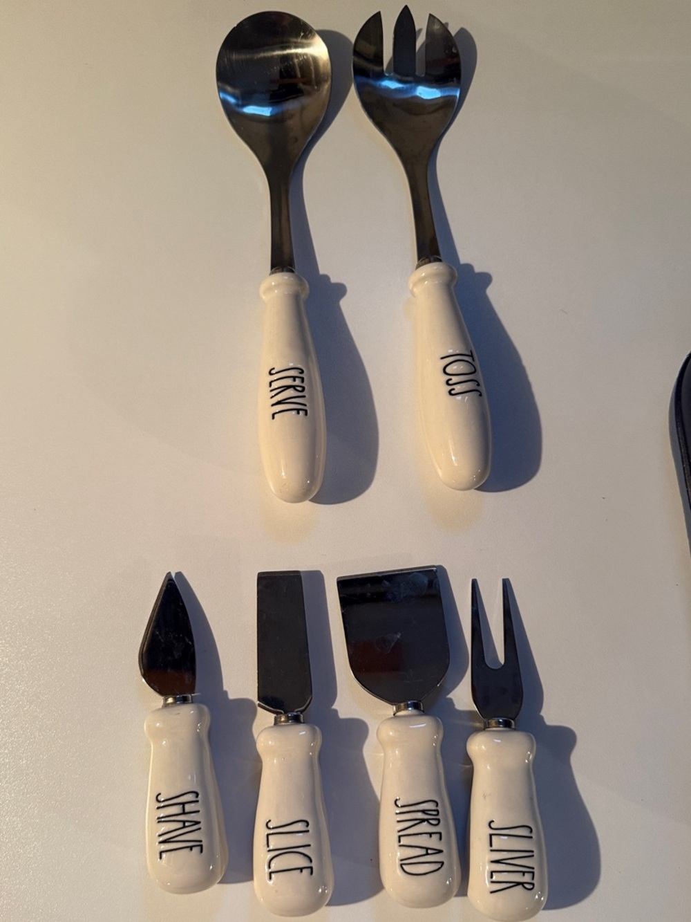 Rae Dunn Ceramic-Handled Cheese & Salad Serving Set – Cream Handles